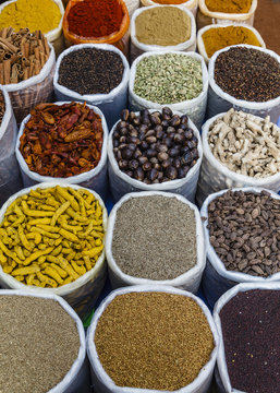 Spice shop at the Wednesday Flea Market in Anjuna, Goa, India.