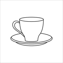 Tea or coffee Cup on plate simple line icon on background