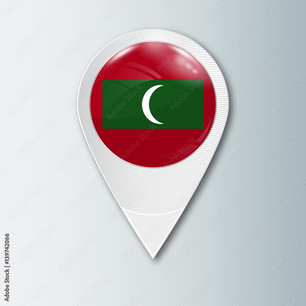 Sticker pointer with the national flag of maldives island in the ball with reflection. tag to indicate the l