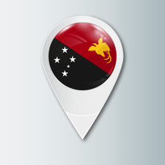 Pointer with the national flag of Papua new Guinea in the ball with reflection. Tag to indicate the location. Realistic vector illustration.