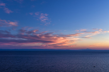 Fototapeta na wymiar Gorgeous sea and sky colors in the dusk, Sithonia, Chalkidiki, Greece 