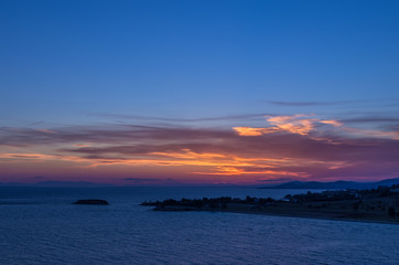 Gorgeous sea and sky colors in the dusk, Sithonia, Chalkidiki, Greece 