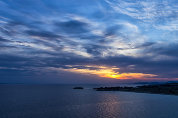 Gorgeous sea and sky colors in the dusk, Sithonia, Chalkidiki, Greece 
