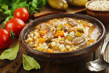 Rassolnik with chicken giblets