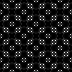Vector seamless pattern, monochrome ornamental texture. Delicate floral figures, traditional oriental style. Black & white abstract repeat geometrical background. Dark design for decor, print, textile