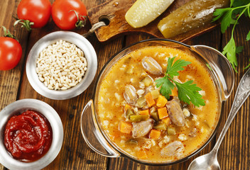 Rassolnik with chicken giblets