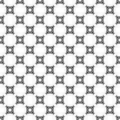 Vector seamless pattern, simple black & white ornamental background. Geometric texture, repeat tiles, carved figures, squares. Design for prints, decoration, textile, fabric, cover, furniture, digital