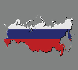 Russia map vector with the russian flag on grey background