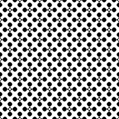 Vector monochrome seamless pattern, old vintage style. Simple floral geometric texture, black circles and dots on white background. Abstract repeat minimalist backdrop. Design for print, decoration