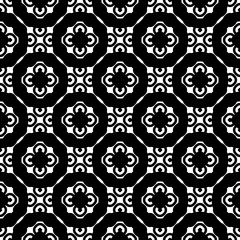 Vector seamless pattern, monochrome floral geometric texture. Simple background with staggered circles, rings. Abstract design for prints, decoration, textile, furniture, cloth. Black & white colors