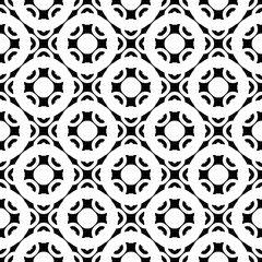 Vector monochrome texture, black & white geometric seamless pattern. Square illustration with simple rounded figures, rings, circles, grid. Abstract light endless background. Tileable design element 