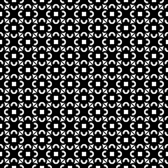 Vector monochrome texture, geometric seamless pattern. Illustration in oriental Arabian style, traditional motif. Black & white small geometric shapes, repeat tiles. Stylish dark abstract background