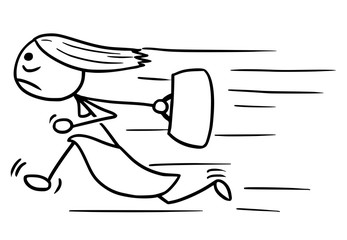 Cartoon of Woman Running with Hanbag in Her Hand, Maybe Late for Work