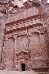 Ancient nabatean city of Petra facade street and tombs, Jordan Middle East
