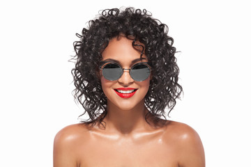 smile african american woman isolated white background