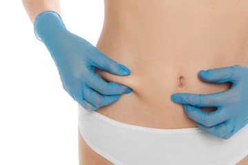 fat woman body over white background