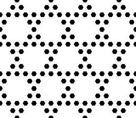 Vector monochrome seamless pattern. Simple geometric texture with small hexagons. Black and white illustration, hexagonal grid. Repeat abstract geometrical background. Design for textile, decor, print