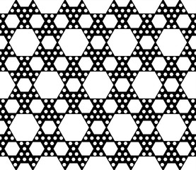 Vector monochrome seamless pattern, repeat geometric texture, black & white hexagonal grid, abstract modern wallpaper. Background with simple figures, hexagons. Design for decoration, prints, textile.