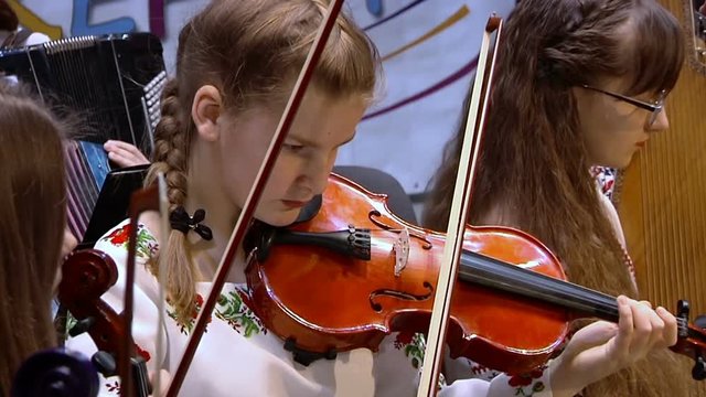 Close-up of musician playing violin, classic music
