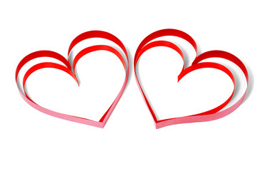 Two  decorative hearts on white background isolated
