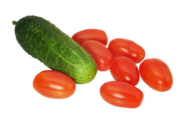 Cucumber and tomatoes on white background isolated