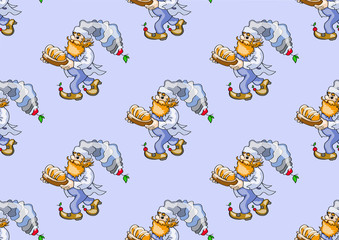 Seamless vector texture , the chef bears on a tray a cake on a blue  background