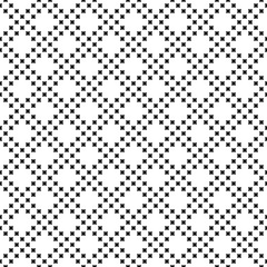 Vector monochrome seamless texture, black & white geometric pattern with simple figures, small rounded crosses. Stylish abstract background, repeat tiles. Design for decoration, textile, digital, web