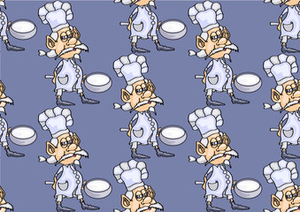 Seamless vector texture , the cook is carrying a scoop on a light - purple background
