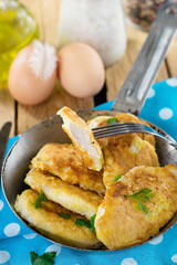 Batter fried chicken breasts