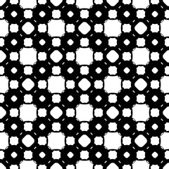 Vector monochrome seamless texture, simple endless geometric pattern, repeat tiles. Illustration with rounded figures, squares, rhombuses, crosses. Design for prints, embossing, decor, textile, fabric