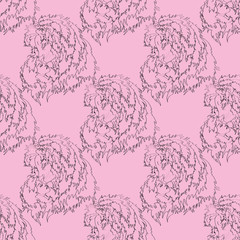 Seamless vector texture, lion and girl on pink background 