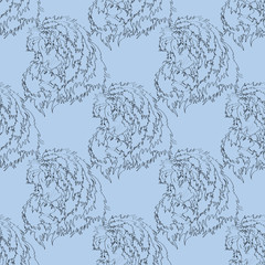 Seamless vector texture, lion and girl on blue background 