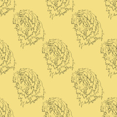 Seamless vector texture  , lion on yellow background 
