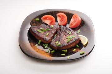 fried steak on a white background
