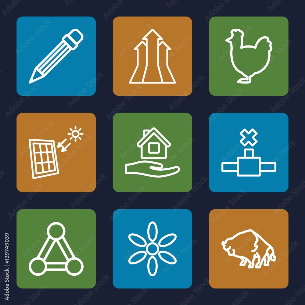 Poster set of 9 abstract outline icons