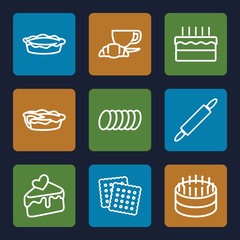 Set of 9 pastry outline icons