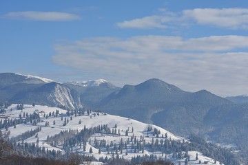 Fototapeta na wymiar Beautifull winter rural landscape with snow covered trees