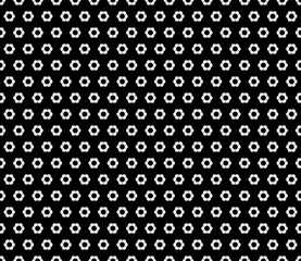Fototapeta na wymiar Vector seamless pattern, abstract monochrome background with simple geometric figures, small rippled hexagons. Black & white geometric texture, dark version. Design for prints, decoration, textile
