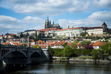 View of palace and Vltava River in Prague Czech Republic
