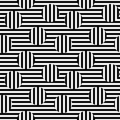 Vector monochrome seamless pattern. Black & white striped texture. Visual illusion effect, horizontal and vertical lines. Trendy abstract design, urban pop style. Stylish abstract background. 