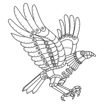recommend clip art: Steam punk style crow coloring book vector