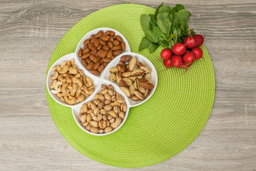 Mixed nuts and Radishe