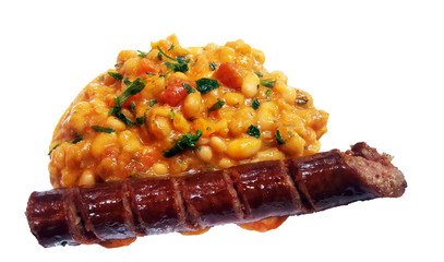 Beans with tomato sauce and sausage