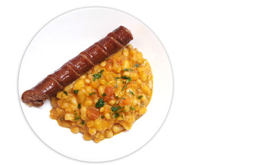 Beans with tomato sauce and sausage