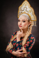 , headdress, girl, folk, portrait, russian, russia, dress, traditional, culture, european, decoration, costume, face, female, pretty, tradition, national, folklore, history, beauty, woman, kokoshnik