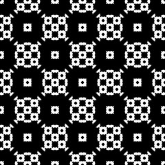 Vector monochrome seamless texture, abstract dark floral geometric pattern. Illustration of mesh in oriental style. Black and white design element for prints, decoration, textile, furniture, digital