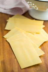 Raw lasagne sheets.