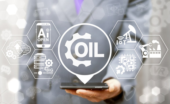 Oil industry drilling exploration integrated iot business concept. Fuel industrial gasoline production. Crude manufacturing modernization robotic and automation IT technology