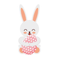 cute rabbit with egg character icon vector illustration design
