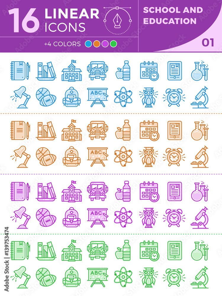 Poster vector collection of line icons for back to school. high quality icons suitable for mobile apps, web